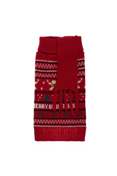 OEM Pulover Tricotat Rosu cu Model de Craciun & Fular pentru Animale de Companie