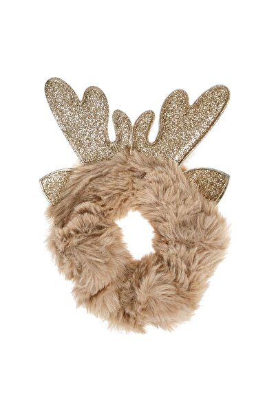 OEM Elastic Par din Blana Artificiala Bej cu Cerb 3D Glitter de Craciun