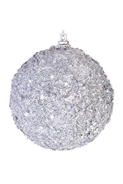 OEM Set of Silver Glitter Christmas Baubles 8cm - 6pcs