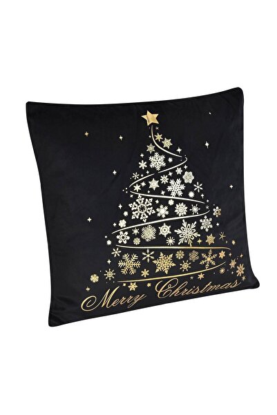 OEM Black Velvet Christmas Decorative Pillow with Gold Foil Fir Tree 43x43cm