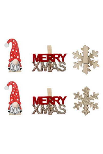 OEM Decorative Christmas Wooden Gnome Snowflakes "MERRY XMAS" - 6pcs