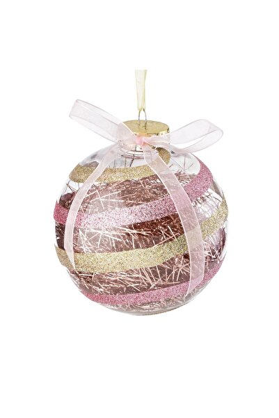 OEM Ornament Brad de Craciun Glob Transparent cu Dungi cu Glitter & Beteala Ø...