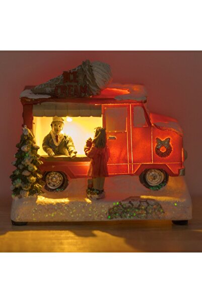 OEM Christmas Scene Ice Cream Truck with Figurine & LED Light 11x7x10cm