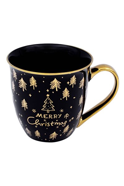 OEM New Bone Black Christmas Mug with Golden Handle "Merry Christmas" & Filter 620ml