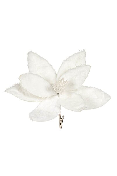 OEM Floare Decorativa de Craciun Craciunita de Blana Alba cu Clips 26cm