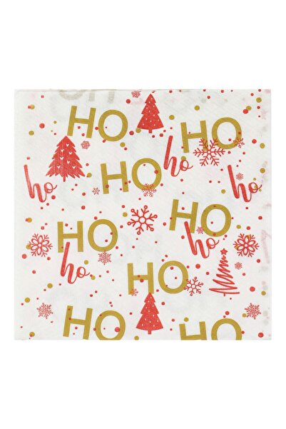 OEM Single-Ply White Table Napkins with Red Flakes HO HO HO 40x40cm - 80pcs