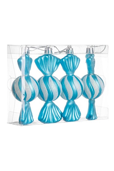 OEM Set of Turquoise Candy Christmas Ornaments with Stripes and Iridescent Glitter 12cm - 4pcs