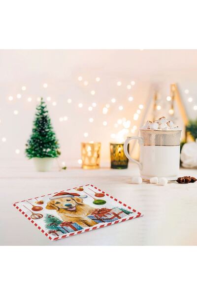 OEM Christmas Table Napkins with 2 Layers White Dog Gifts Globes 25x25cm - 30pcs