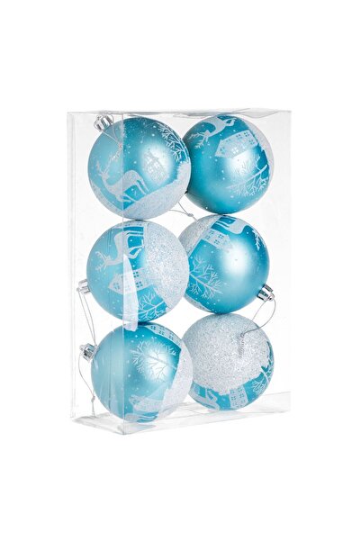 OEM Set of Turquoise Christmas Globes Snowscapes with Glitter Ø8cm - 6pcs