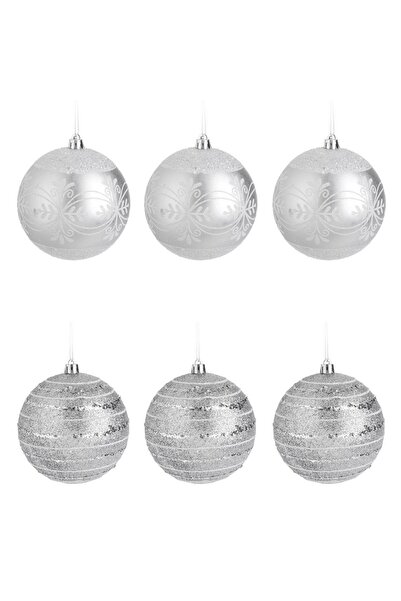 OEM Set Globuri de Craciun Argintii cu Glitter Holografic Ø10cm - 6buc