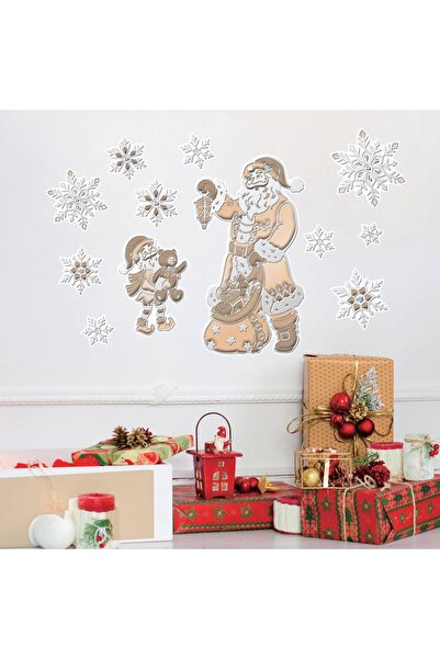 OEM Autocolante Decorative de Craciun Mos Craciun Fulgi Glitter Bej Alb 24x41cm