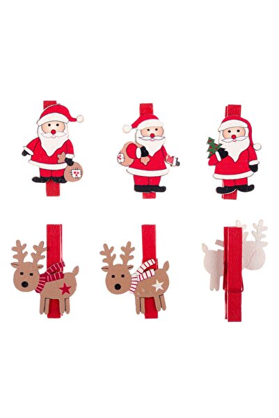 OEM Clestisori de Craciun Decorativi din Lemn Mos Craciun Cerbi 5cm - 6buc