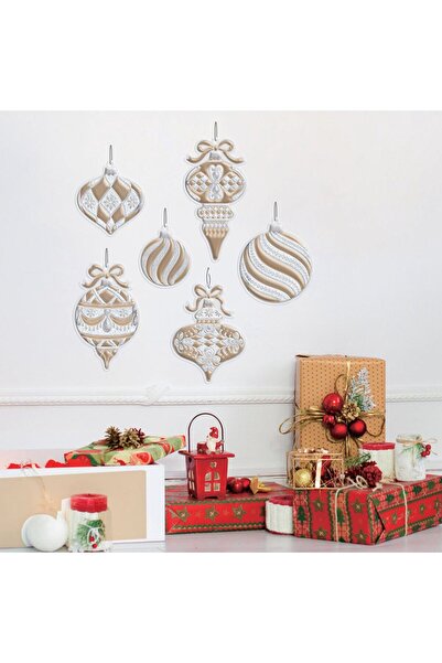 OEM Autocolante Decorative de Craciun Ornamente Bej cu Glitter Alb 25x31cm