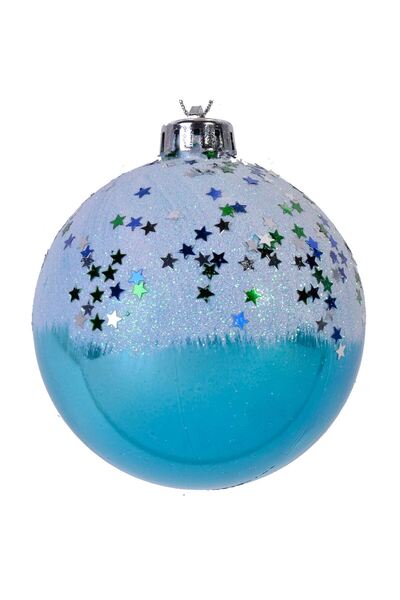 OEM Set of Christmas Baubles Turquoise Glitter White Stars Ø3cm - 6pcs