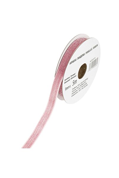 OEM Ροζ βελούδινη διακοσμητική κορδέλα με χριστουγεννιάτικο γκλίτερ 5μx9χιλ.