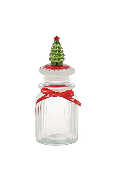 OEM Glass Container with Ceramic Lid Christmas Tree for Cookies Ø11x25.5cm