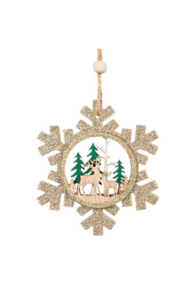 OEM Ornament de Lemn Brad de Craciun Fulg Glitter 10cm