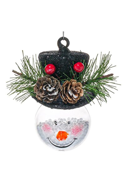 OEM Χριστουγεννιάτικο στολίδι δέντρου, διαφανής σφαίρα με χιονάνθρωπο και μαύ...