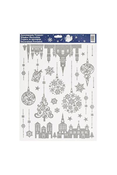 OEM Autocolante Decorative de Craciun Case Biserica Globuri Glitter Argintiu ...