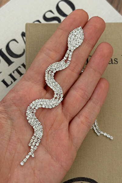 MioArt Kadın Su Yolu Saçaklı Sallantılı Zirkon Taşlı Gümüş Model Abiye Düğün Kına Söz Gelin Balo Parti Küpe