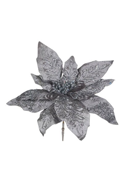 OEM Christmas Ornament Grey Flower with Silver Glitter Clips 25cm