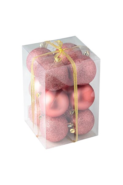 OEM Set of Christmas Baubles Rose Gold Mat Glitter 7cm - 12pcs