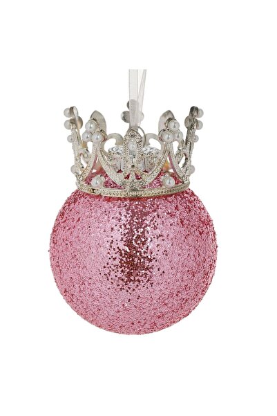 OEM Χριστουγεννιάτικο στολίδι: Ροζ σφαίρα με γκλίτερ και ασημένια κορώνα, Ø8 ...