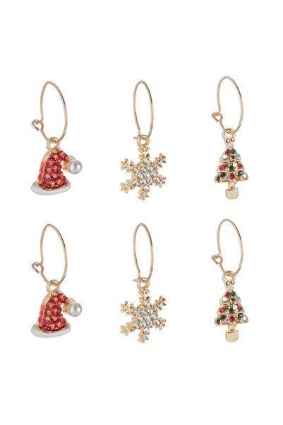 OEM Christmas Earrings Set Gold Circles with Rhinestones, Christmas Tree Hat & Snowflakes - 3 pairs