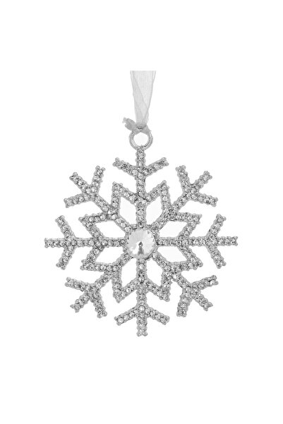 OEM Ornament Brad de Craciun Fulg de Zapada cu Strass Argintiu 9x9cm