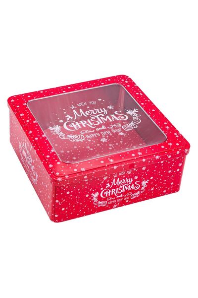 OEM Red Metal Christmas Box with Window 21x21x8.5cm