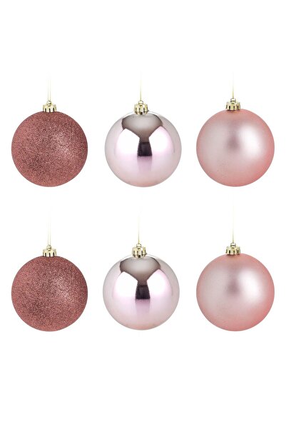 OEM Set Globuri de Craciun Roz Mat & Glitter Ø10 centimetri - 6buc