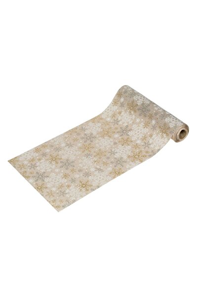 OEM Tesatura Decorativa de Craciun Bej cu Fulgi Albi & Glitter 5m x 24cm