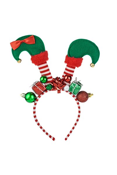 OEM Χριστουγεννιάτικο στεφάνι μαλλιών, Πόδια ξωτικού με κόκκινες και λευκές ρ...