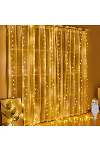 SUPER TRENDS LED Curtain Light 3x3 m, 300 LEDs, USB & Remote Control, 8 Lighting Modes, Warm White