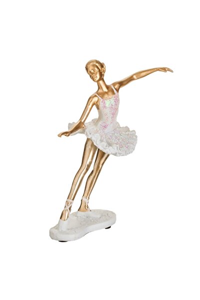 OEM Christmas Decoration Golden Ballerina Figurine with Iridescent White Skirt 20cm
