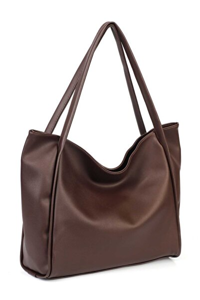 H&D COLLECTİON Brown Large Size Soft Leather Women's Bag