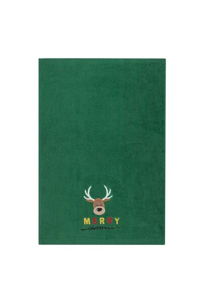 OEM Green Cotton Hand Towel with Embroidered Christmas Deer 60x40cm