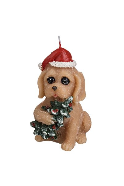 OEM Χριστουγεννιάτικο κερί σε σχήμα σκύλου με τρισδιάστατο έλατο 6x8x12εκ.