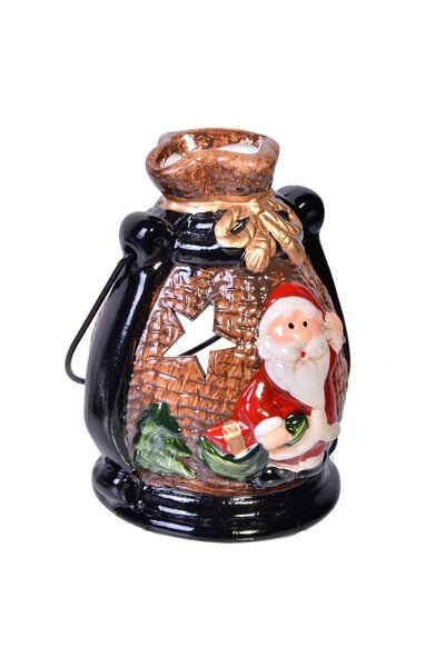 OEM Κεραμικό Χριστουγεννιάτικο Φανάρι Άγιος Βασίλης με Δώρα Ø6x10εκ.