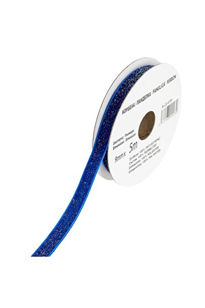 OEM Panglica Decorativa Catifelata Albastra cu Glitter de Craciun 5mx9mm