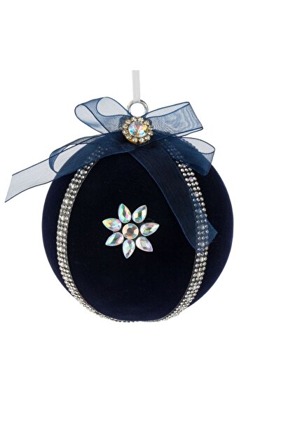 OEM Ornament Brad de Craciun Glob Albastru Catifelat cu Strass Ø10cm