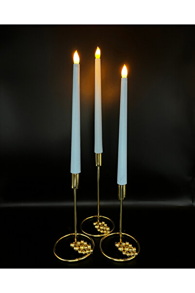 Led Mum 3 adet bebek mavisi renk kaliteli şamdan mum boy 32 cm