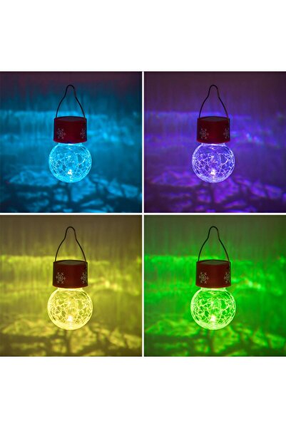 OEM Solar Christmas Lantern Transparent Hanging Globe with Red Snowflakes RGB 14cm