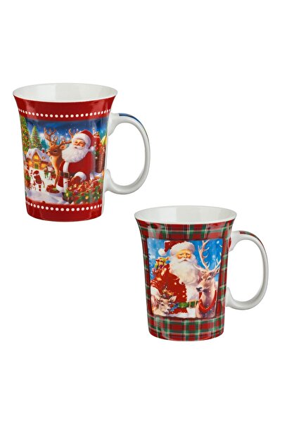 OEM Set of Ceramic Mugs Santa Claus Reindeer Village Checkered Pattern 310ml ...