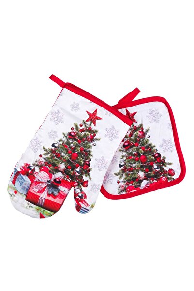OEM Decorated Christmas Tree Mitten & Napkin Set - 2pcs