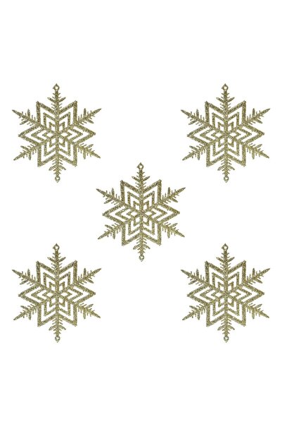 OEM Set Ornamente Brad de Craciun Fulgi Bej cu Glitter 10cm - 5buc