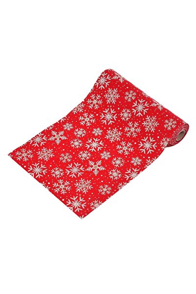 OEM Χριστουγεννιάτικο Διακοσμητικό Ύφασμα Κόκκινο Βελούδο Λευκές Νιφάδες με Γ...