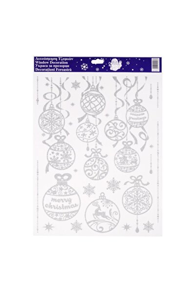 OEM Christmas Decorative Stickers Hanging Globes with Silver Glitter 30x42cm