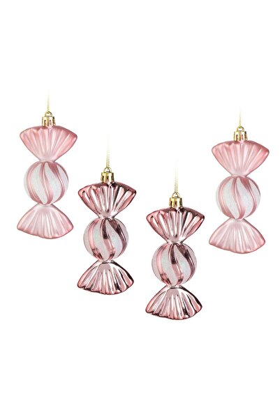 OEM Set Ornamente Brad de Craciun Bomboane Roz Lucioase Mate cu Dungi Albe 12...