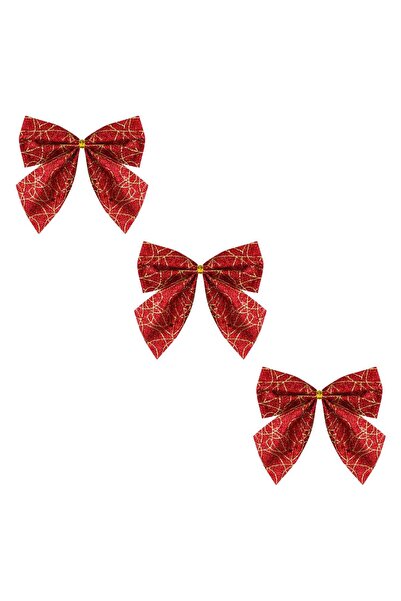 OEM Decorative Christmas Red Gold Bows with Glitter 13x8cm - 3pcs